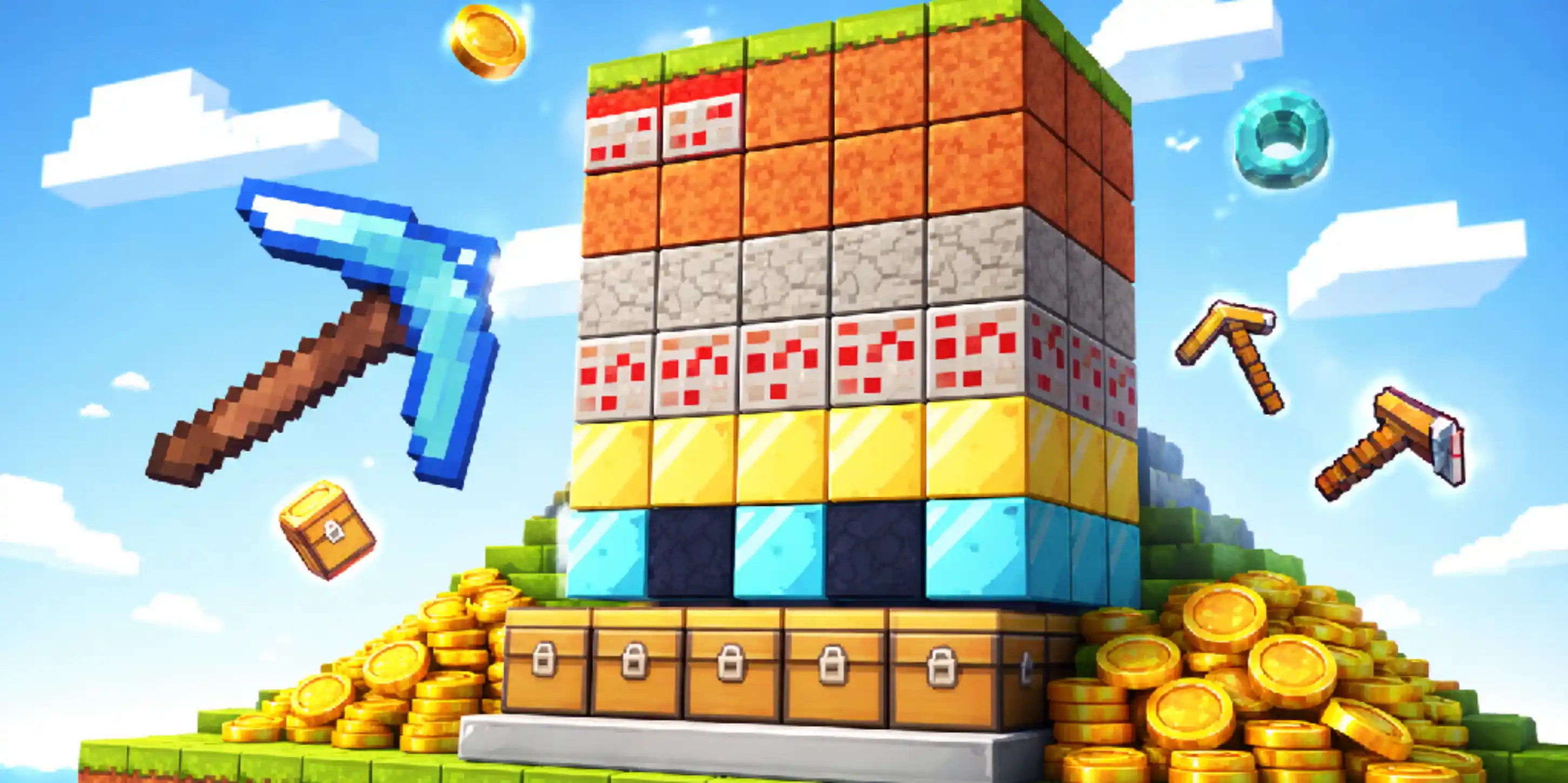 Spitzhacke auf MineDrop Gameplay-Hintergrund mit vielen Goldmünzen – RTP Auszahlungen und Gewinne